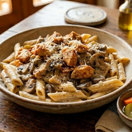 Makarna Üstü Kremalı Mantarlı Tavuk