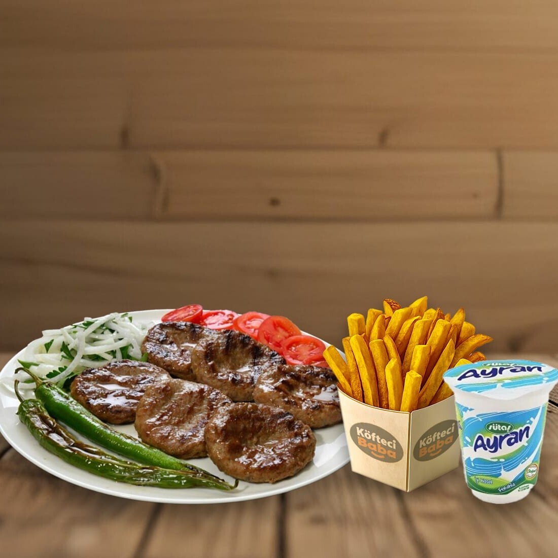 Köfte Porsiyon Patates Cipsi Ayran