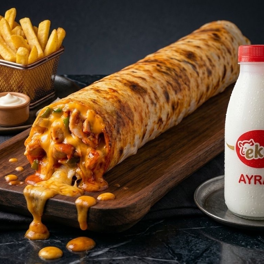 Tavuk Dürüm Cheddarlı Ayran Menü ( 100 Gr )