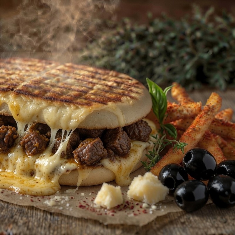 Kavurmalı Kaşarlı Bazlama Tost & Patates Kızartması