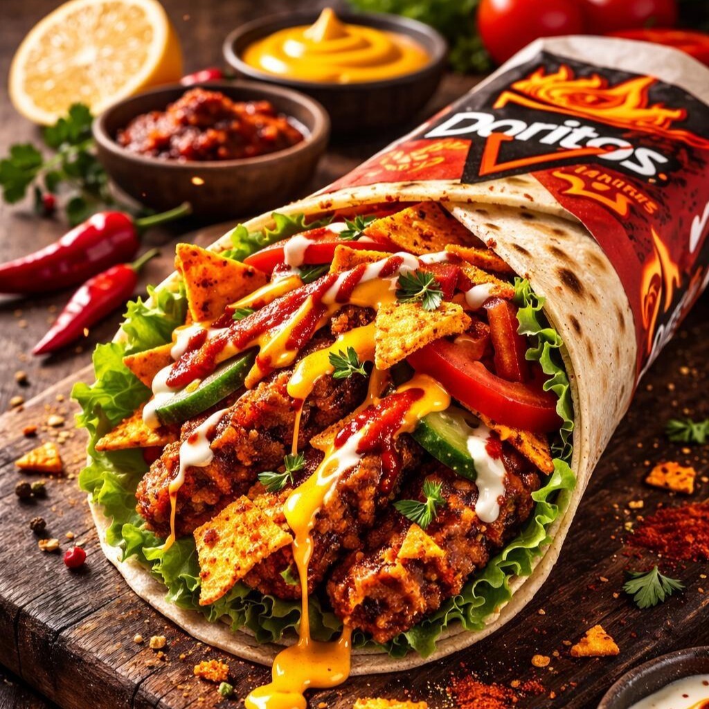 Doritoslu mega dürüm (marul,turşu,mısır,domates,maydonoz)