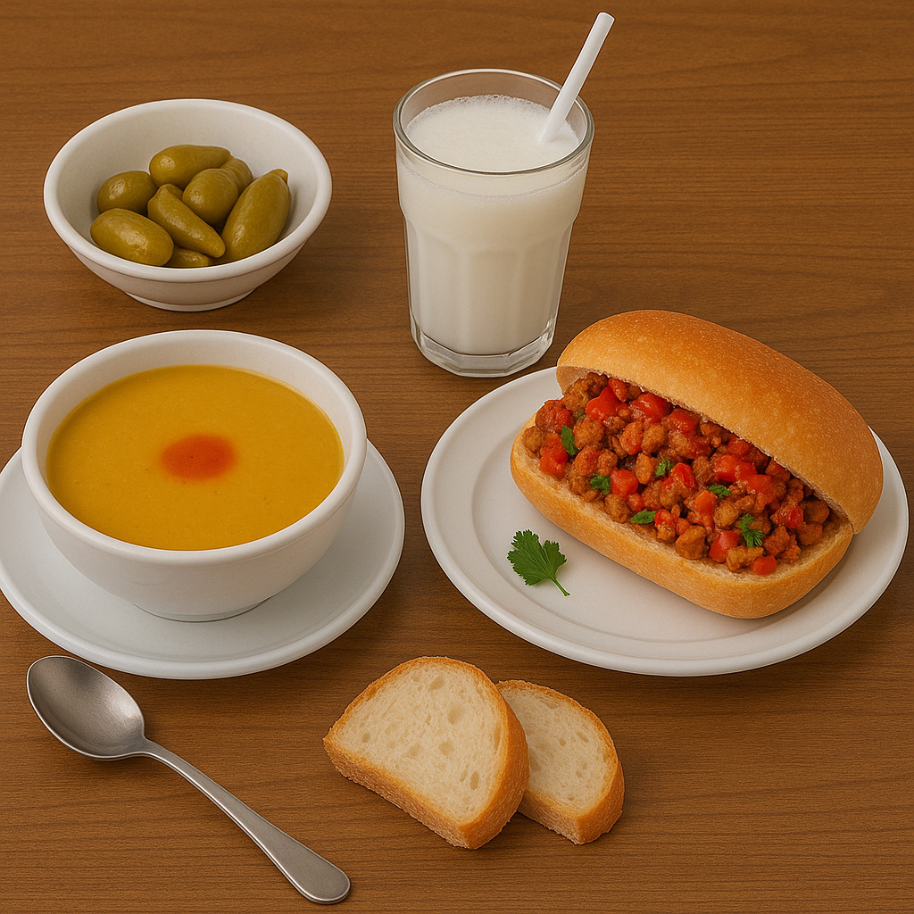 Acı Soslu Ekmek Arası Tavuk Tantuni, Çorba ve Ayran Menü