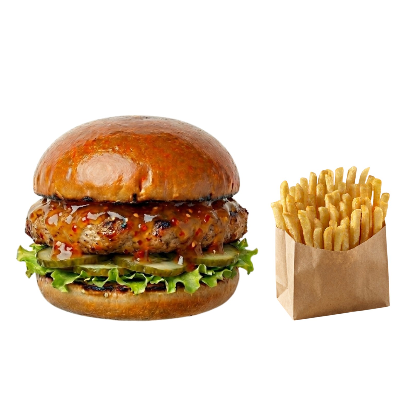 Chili Crush Burger + Patates Kızartması