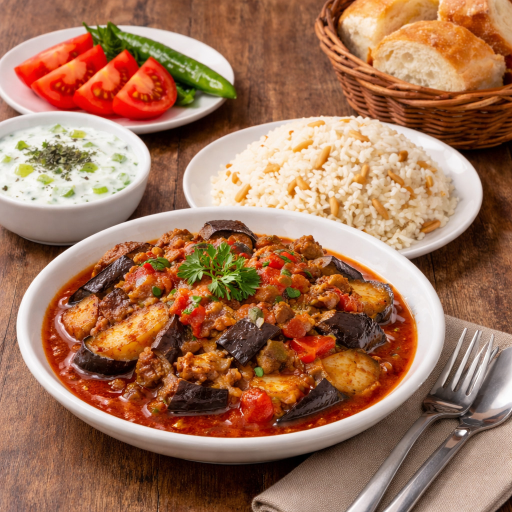 Patlıcan Musakka & Pilav & Cacık Menü