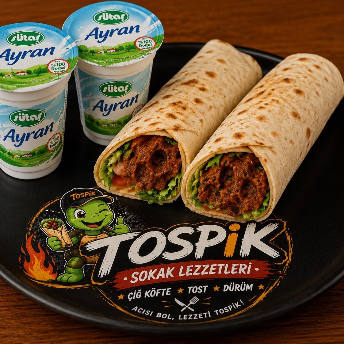 Doyurucu Kanka Menüsü Bay Şefim 2 Tane Çiğ Köfte (160 gr) Çift Lavaş Dürüm + 2 Tane Küçük Ayran