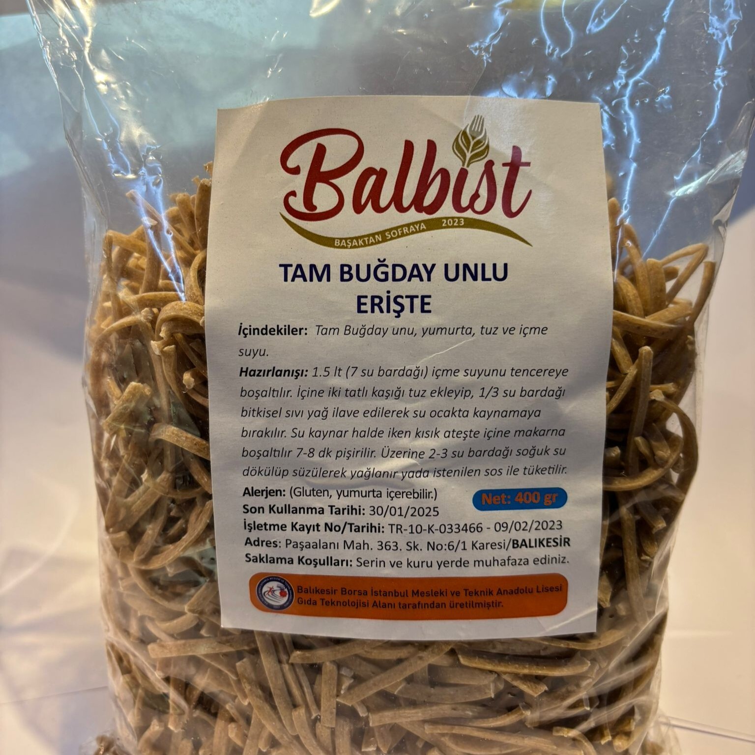 Erişte Tam Buğday (400 gr.)