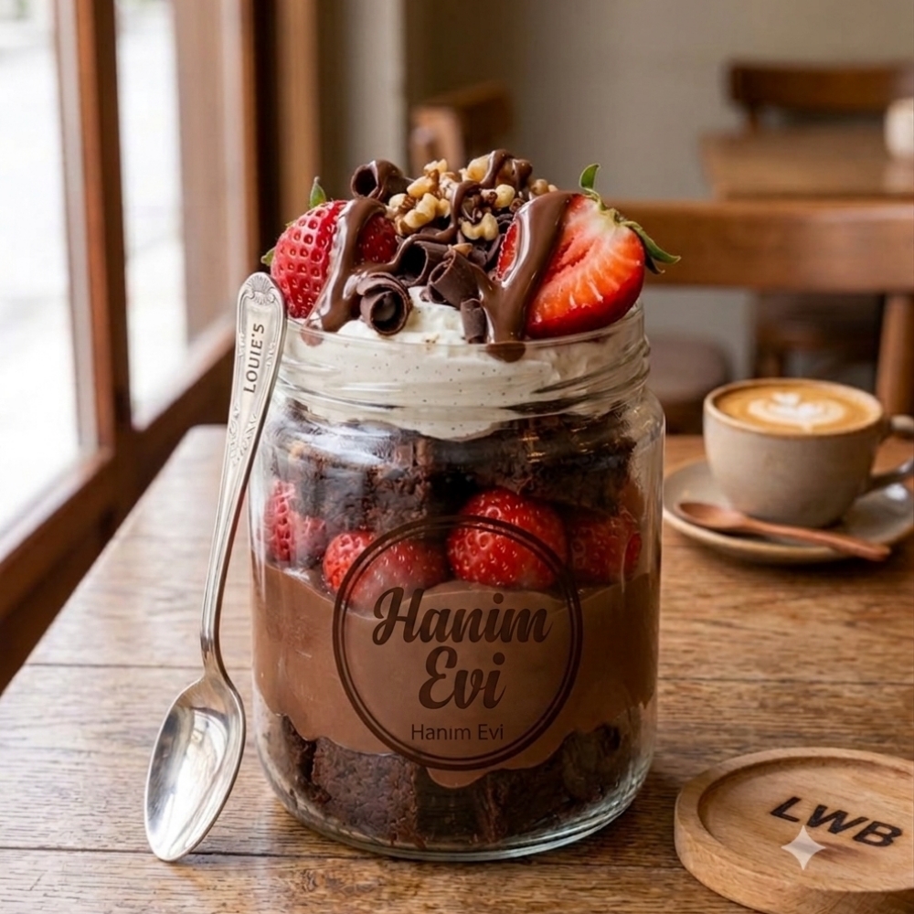 Evin Çilekli Brownie Kavanozu