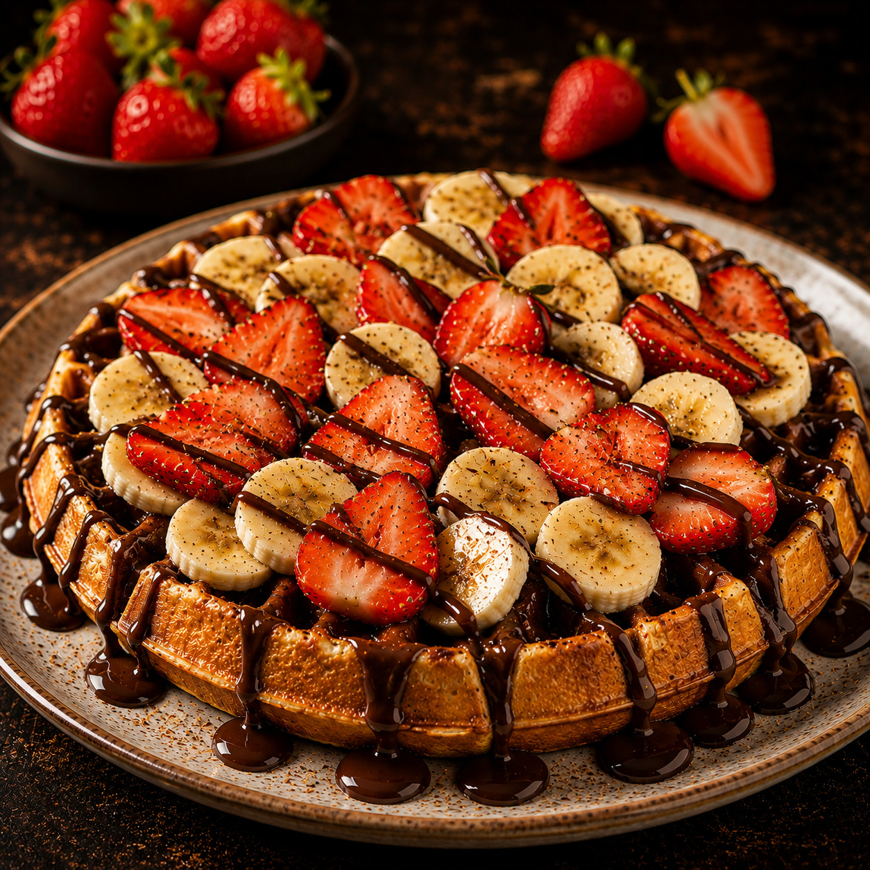 Çilekli ve Muzlu Waffle Tabağı