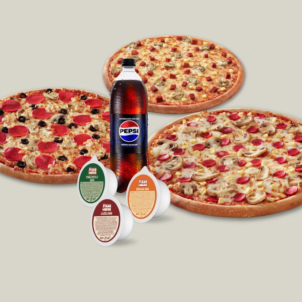 3 Adet Orta Boy Pizza + Pepsi Zero Sugar (1 L.)