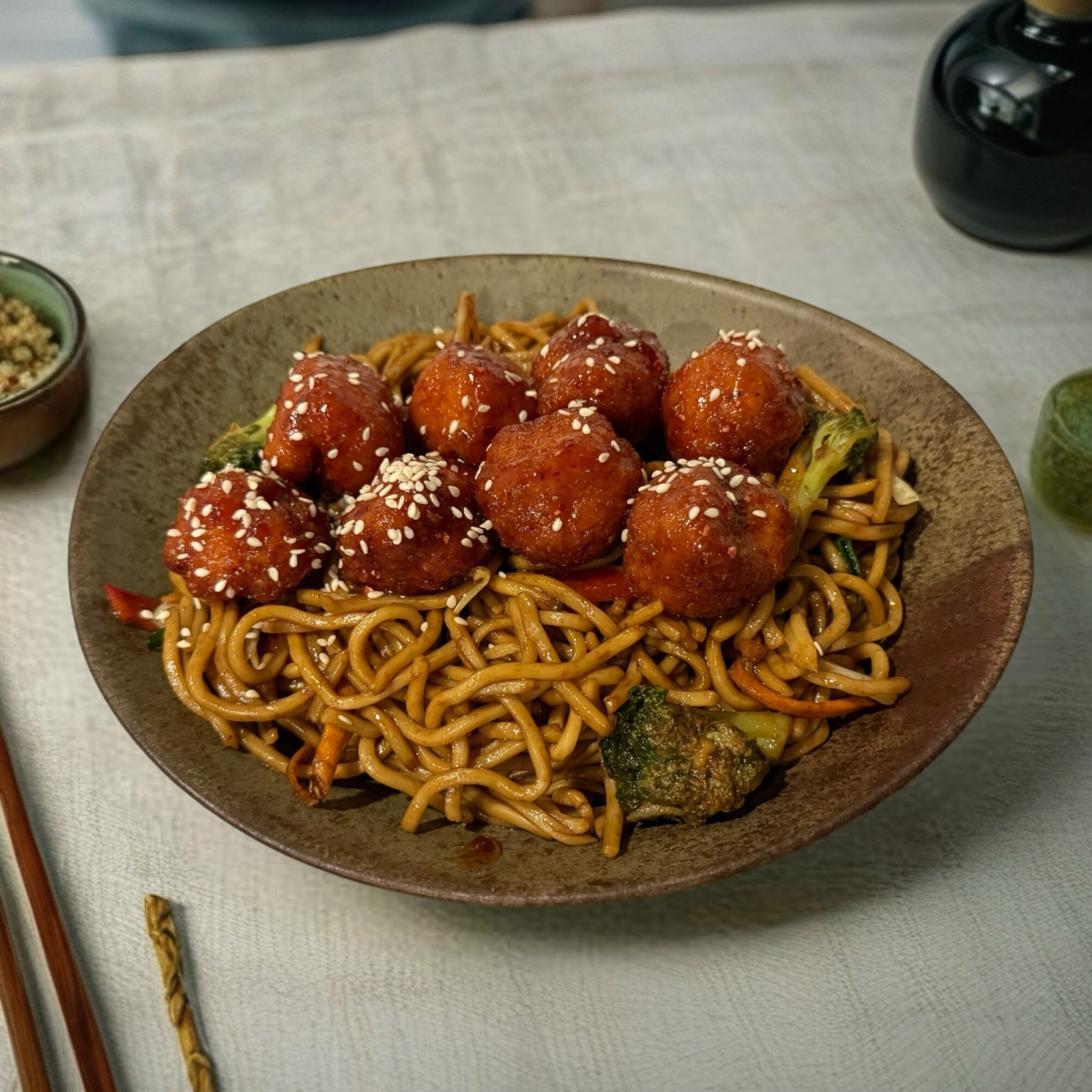 Sebzeli Noodle Üstü General TSO Crispy Tavuk