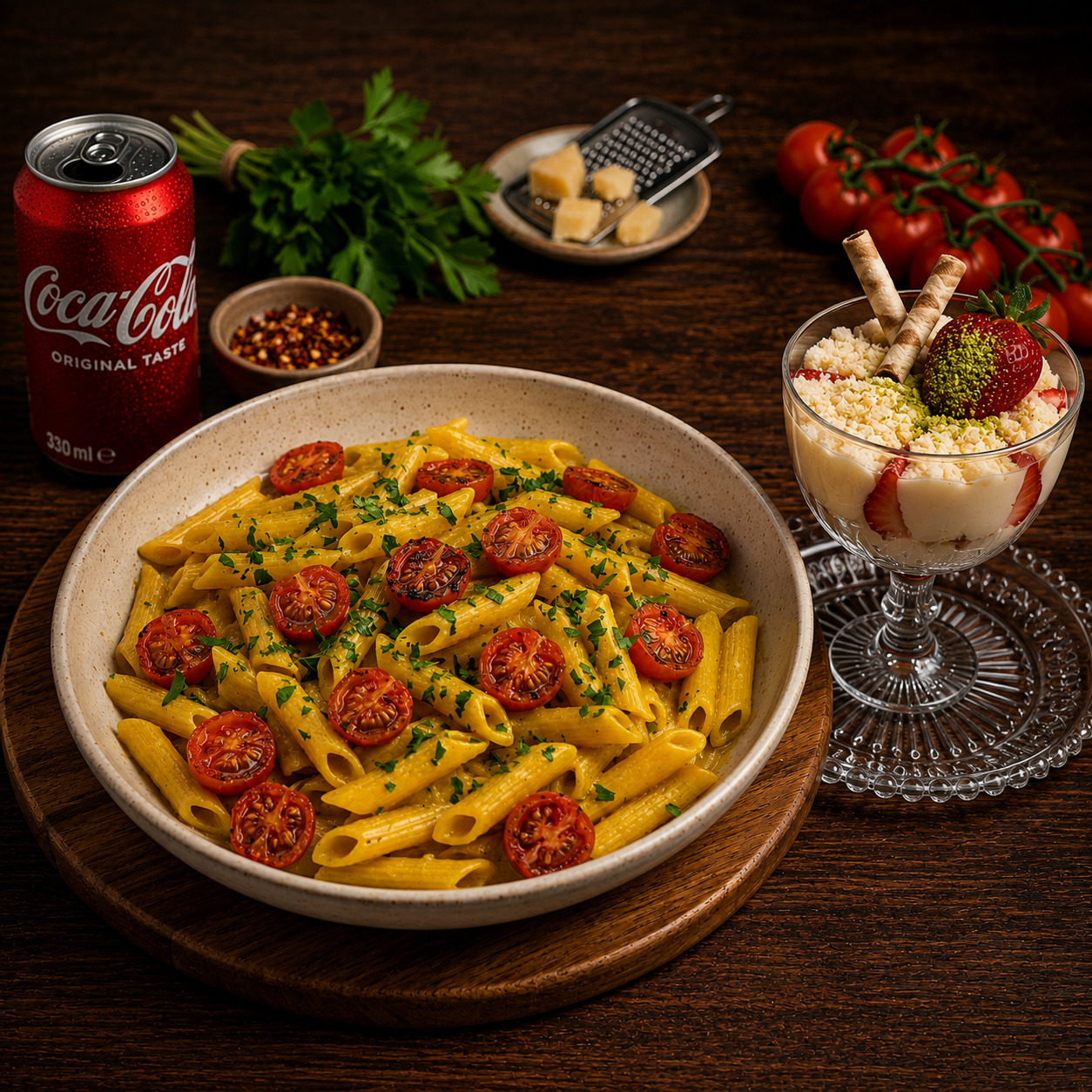 Dört Dörtlük Zerdeçallı Penne Makarna Menü