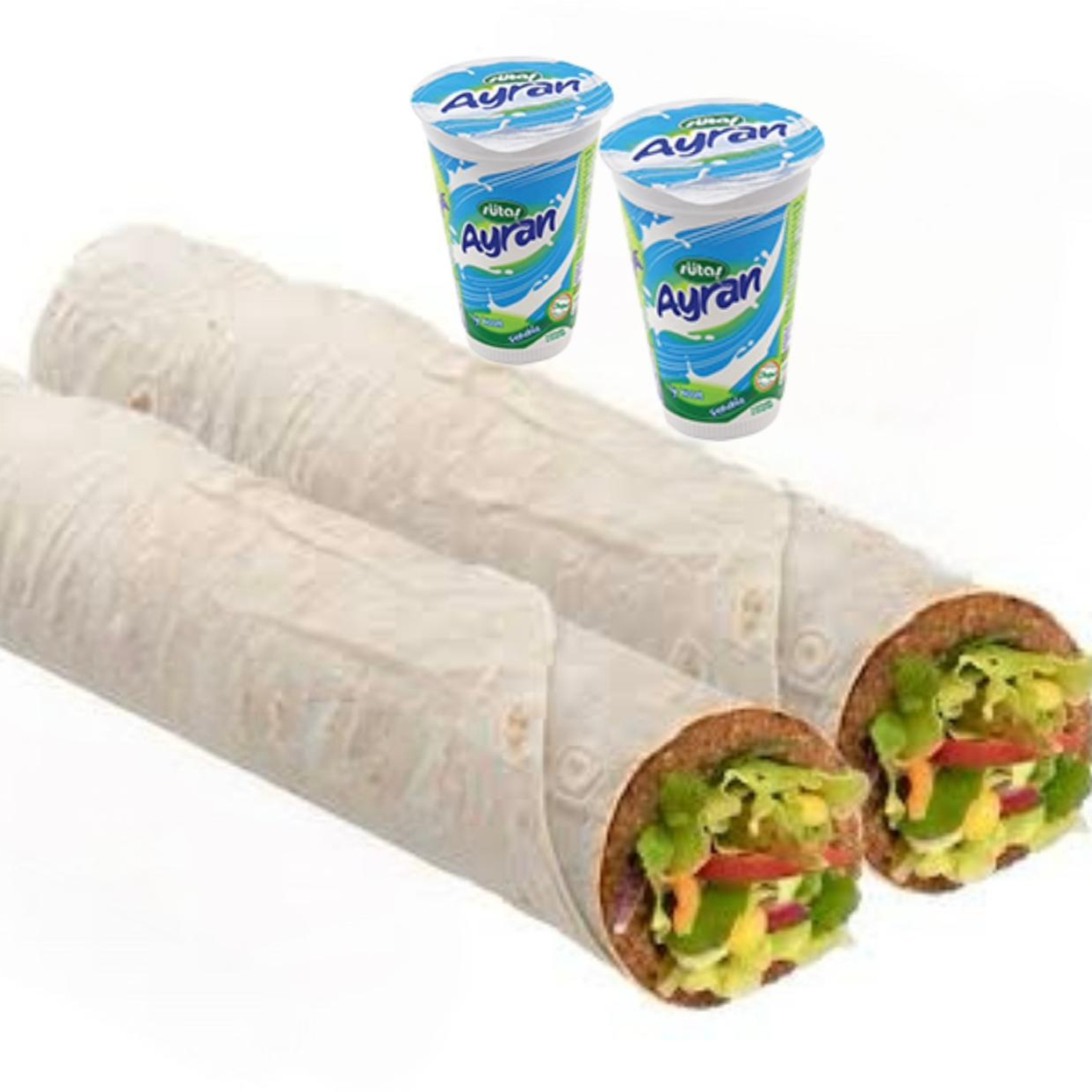 2 ADET MEGA DOY ÇİĞ KÖFTE DÜRÜM + 2 ADET SÜTAŞ 175 ML AYRAN
