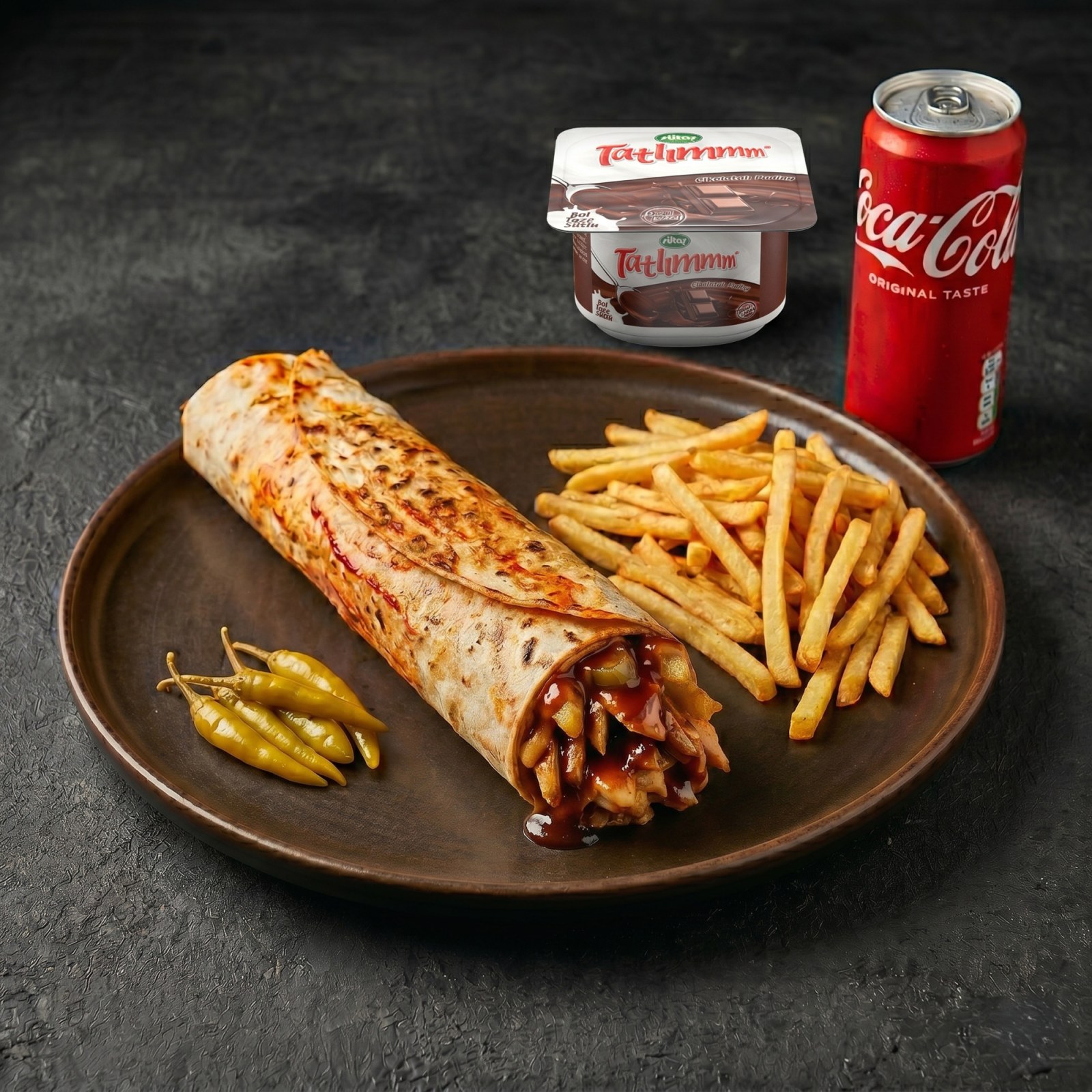 Barbekü Soslu Tavuk Döner Dürüm Menü (100 gr.)