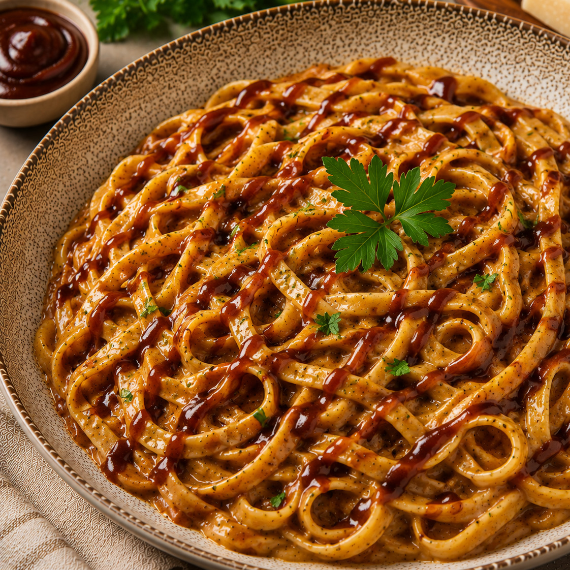 Barbekü Soslu kremalı Fettucine Makarna