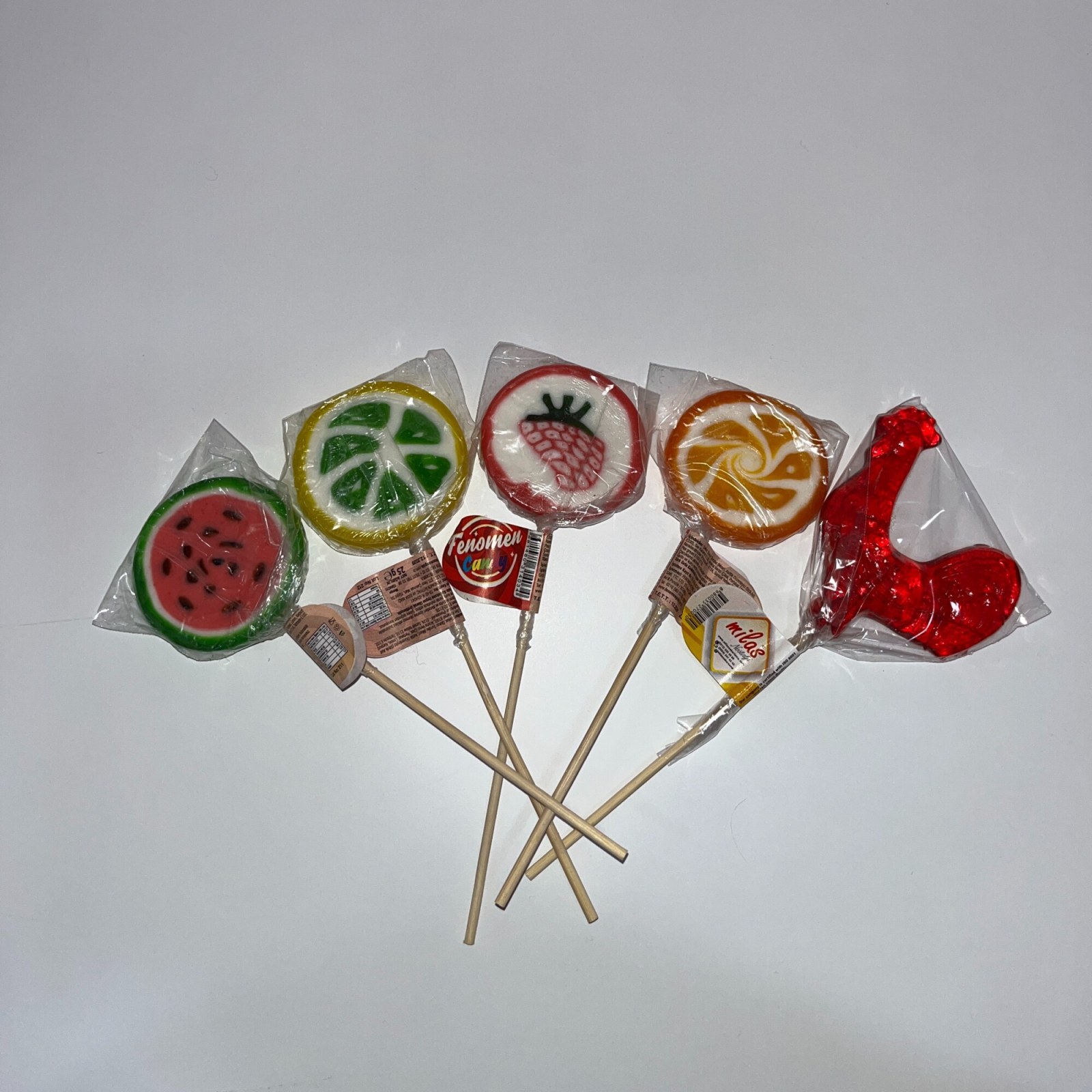 Orange, Watermelon, Strawberry, Lemon, Rooster Candy