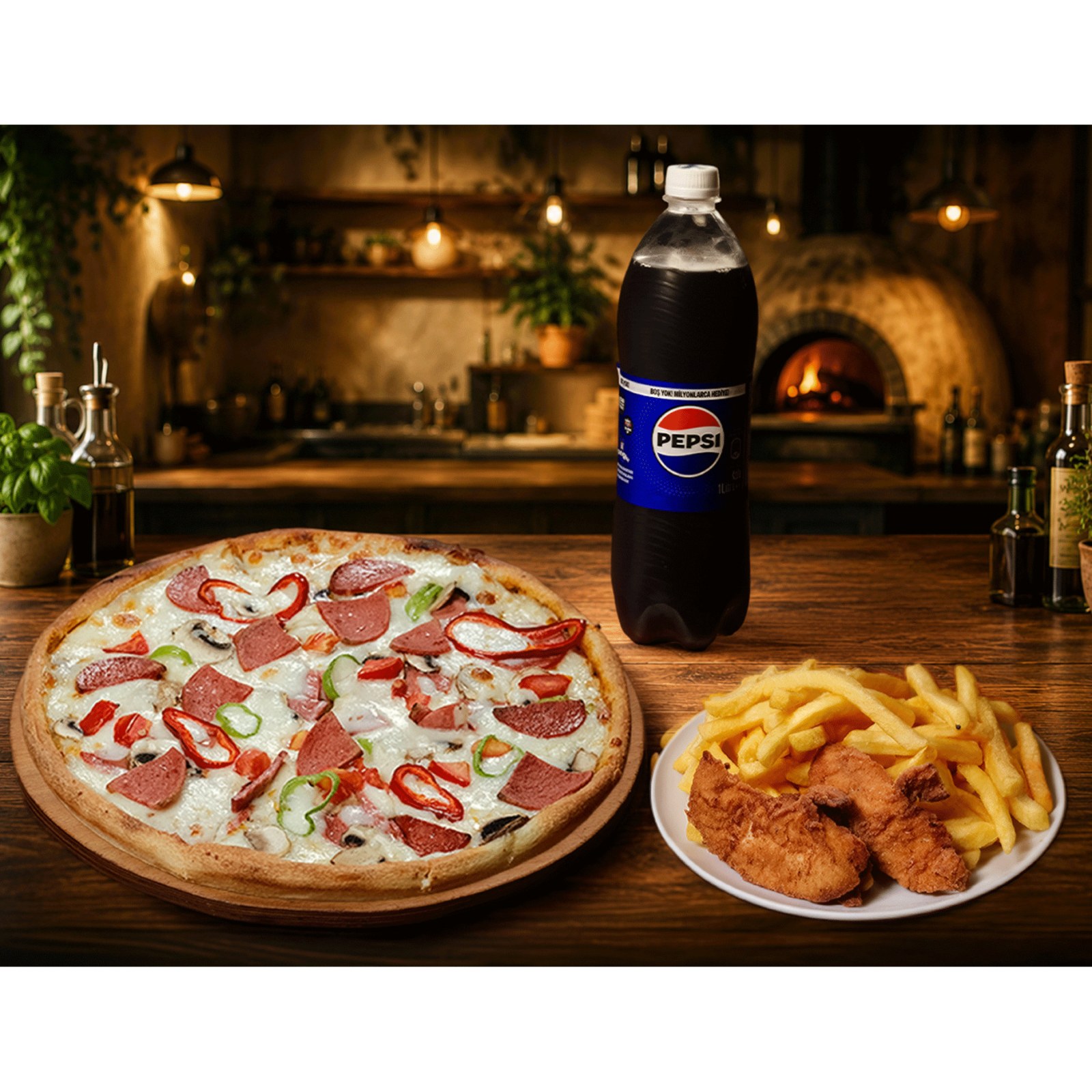 Tam Karışık Pizza Menü (2 Kişilik)