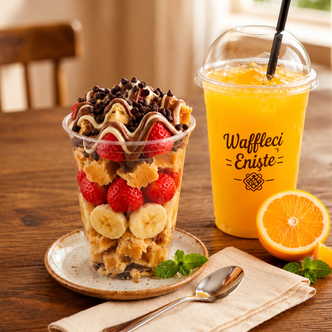 2 Adet Bardak Waffle + 2 Adet Portakal Suyu