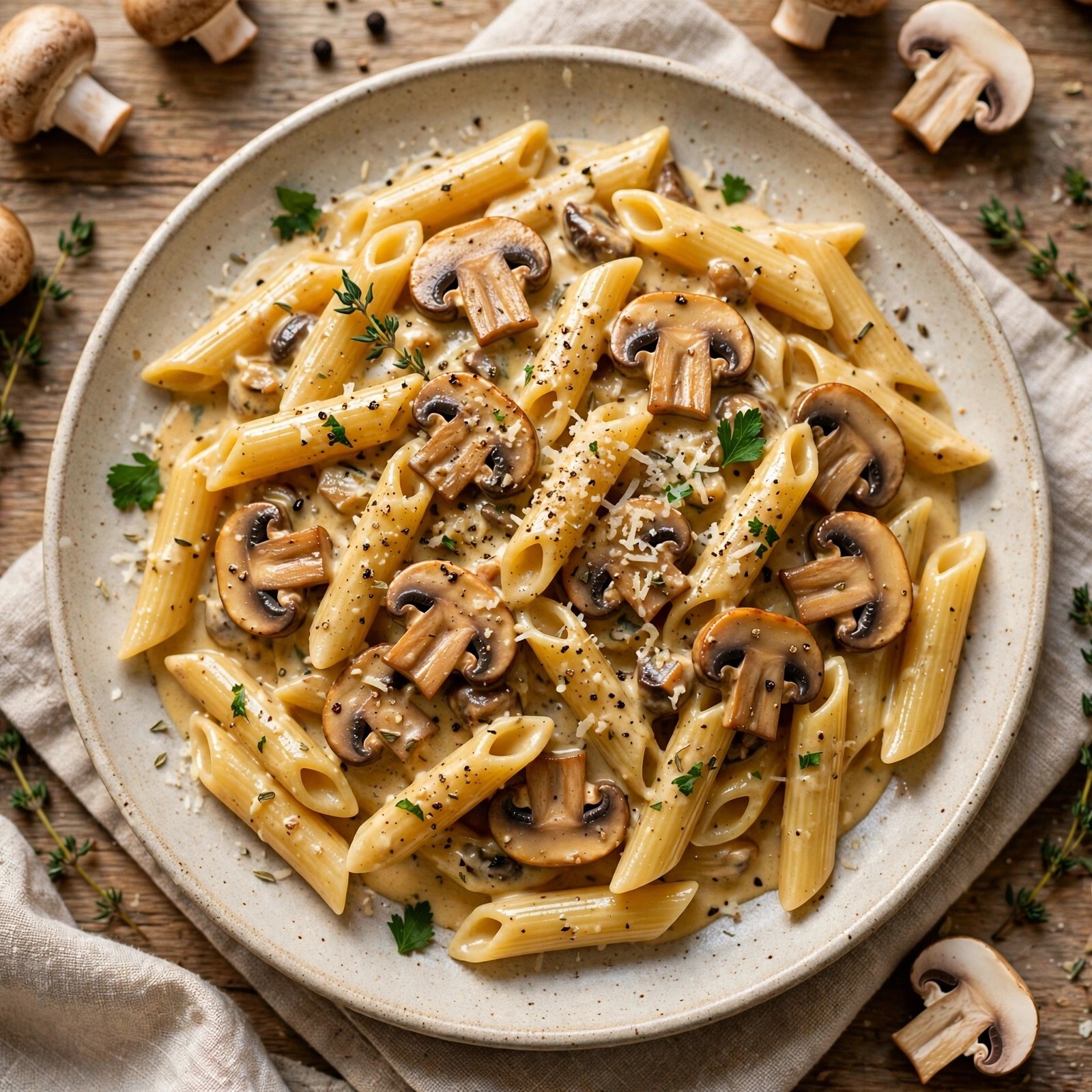 Tavuksuz Kremalı & Mantarlı (Penne)