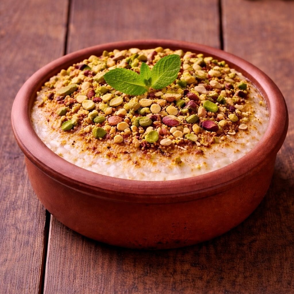 Güveçte Antep Fıstıklı Sütlaç