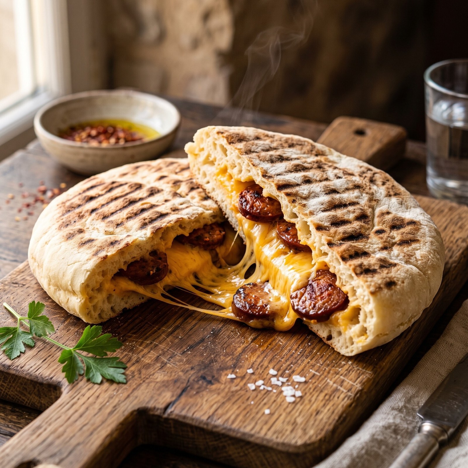 Cheddar Sucuklu Bazlama Tost