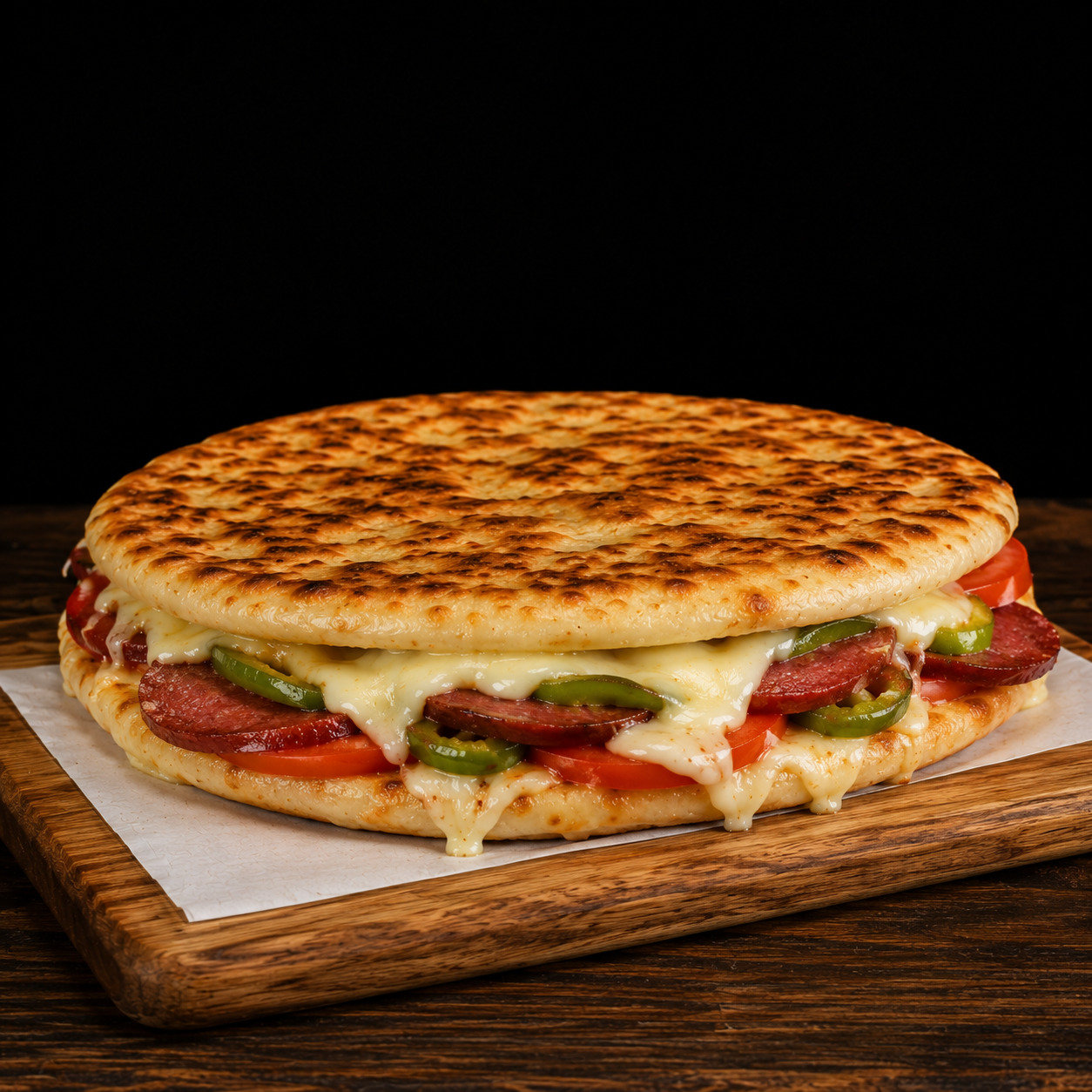 Sucuklu Kaşarlı Domatesli Biberli Bazlama Tost