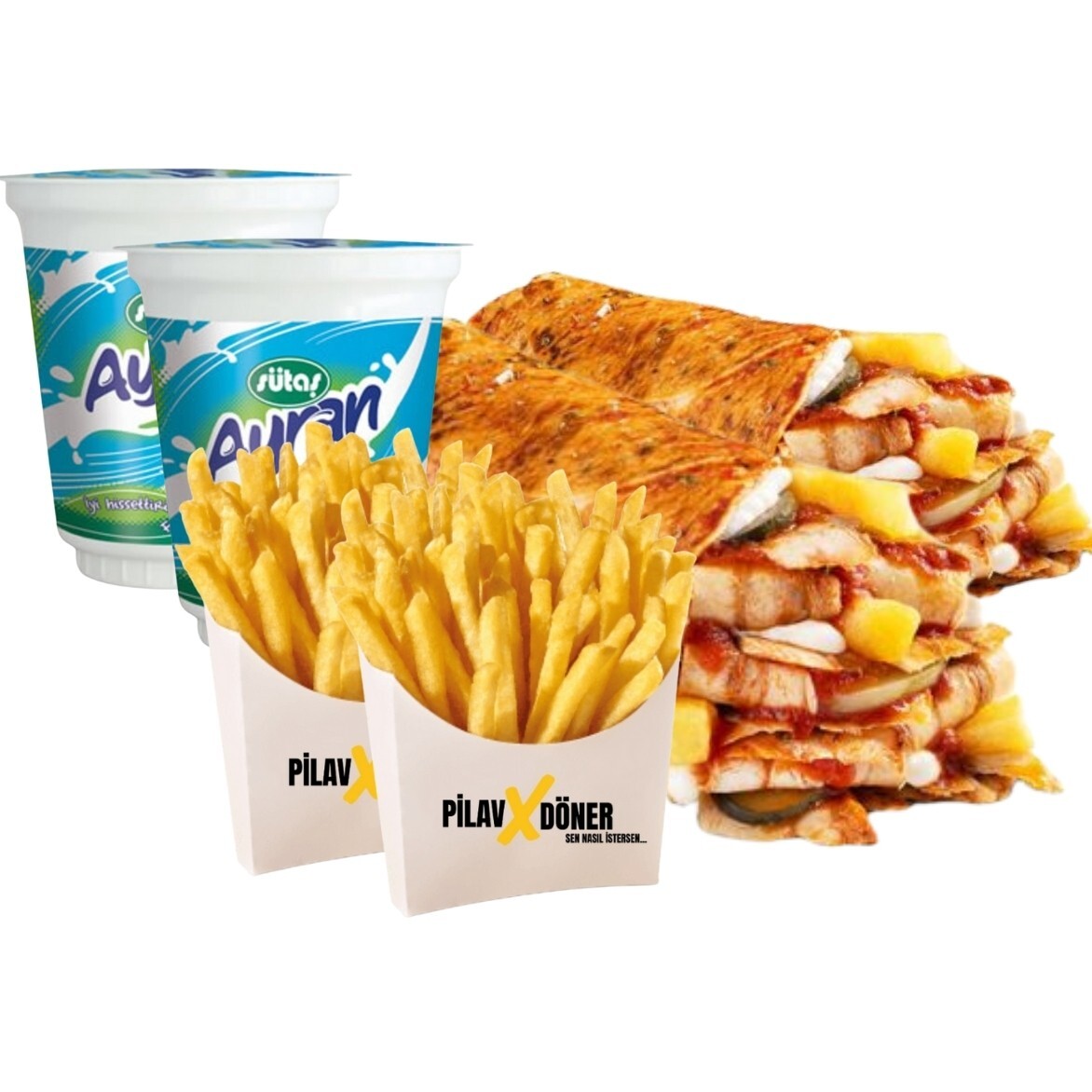 2'li Tavuk Döner Dürüm Menü (XL)
