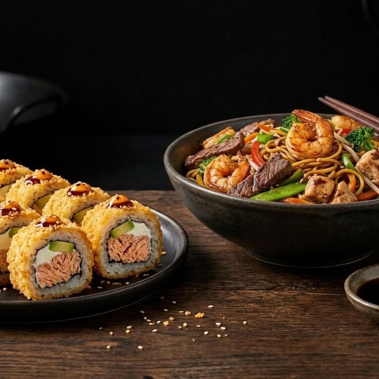 Somon Tempura Roll+Singapur Noodle+1 Coca Cola 330 ml