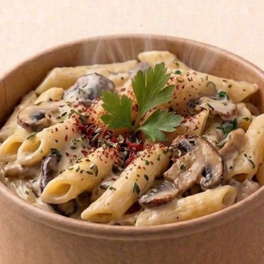 Kovada Kremalı Mantarlı Tavuklu Makarna