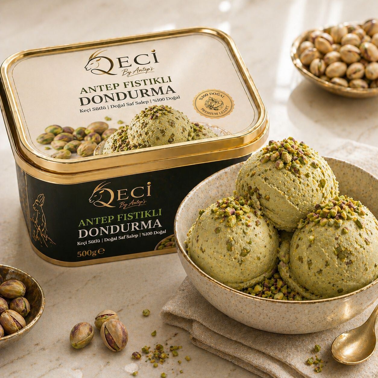 Keçi Sütlü Antep Fıstıklı Dondurma (500 Gr)