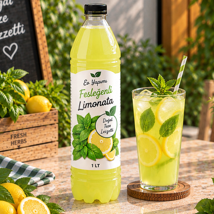 Ev Yapımı Fesleğen Aromalı Limonata 1 Lt