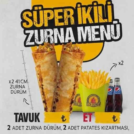 Zurna Tavuk Döner Dürüm Menü (2 Kişilik)