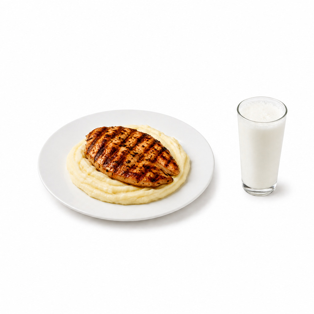 Püre Yatağında Mangalda Tavuk + Ayran