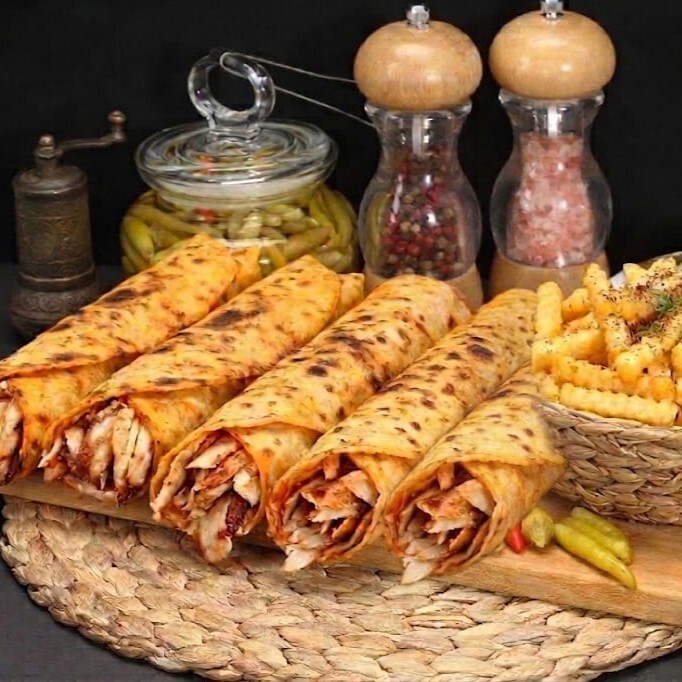 (5 Adet) Hatay Usulü Mega Tavuk Döner Dürüm (150 gr) (40 cm) + Patates