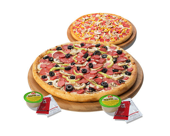 2 Adet Orta Boy Pizza + Sos (380 + 380)