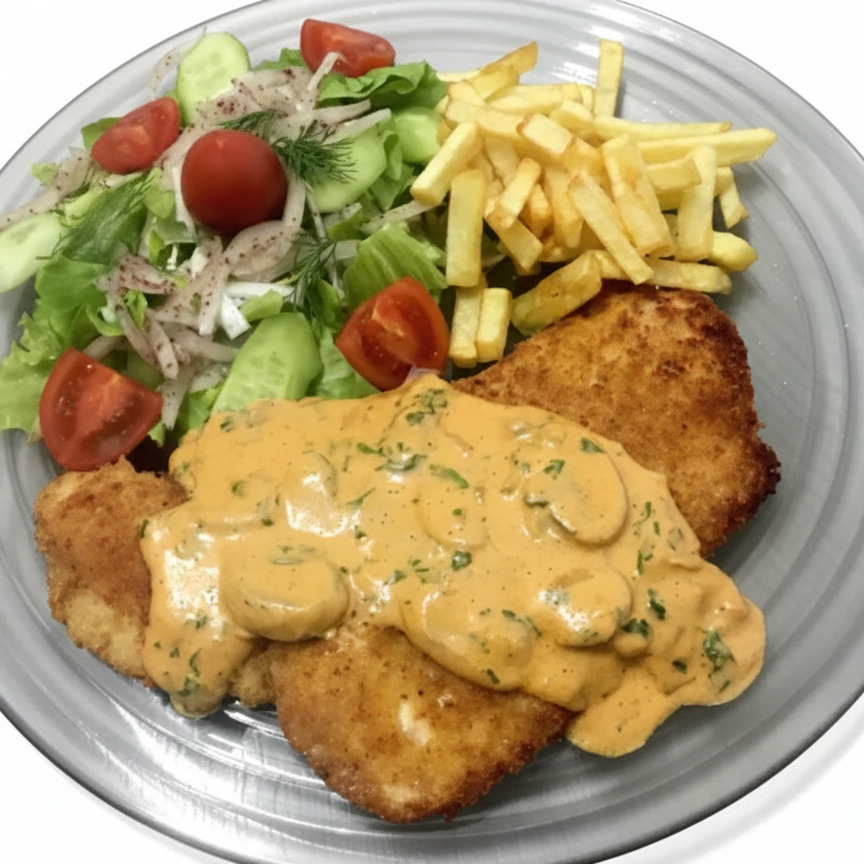 Kremalı Mantar Soslu Schnitzel