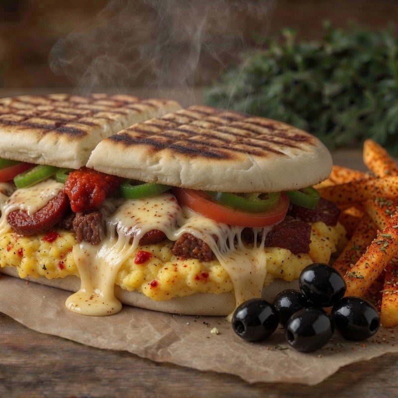 Sucuklu Kaşarlı Patates Püreli Bazlama Tost
