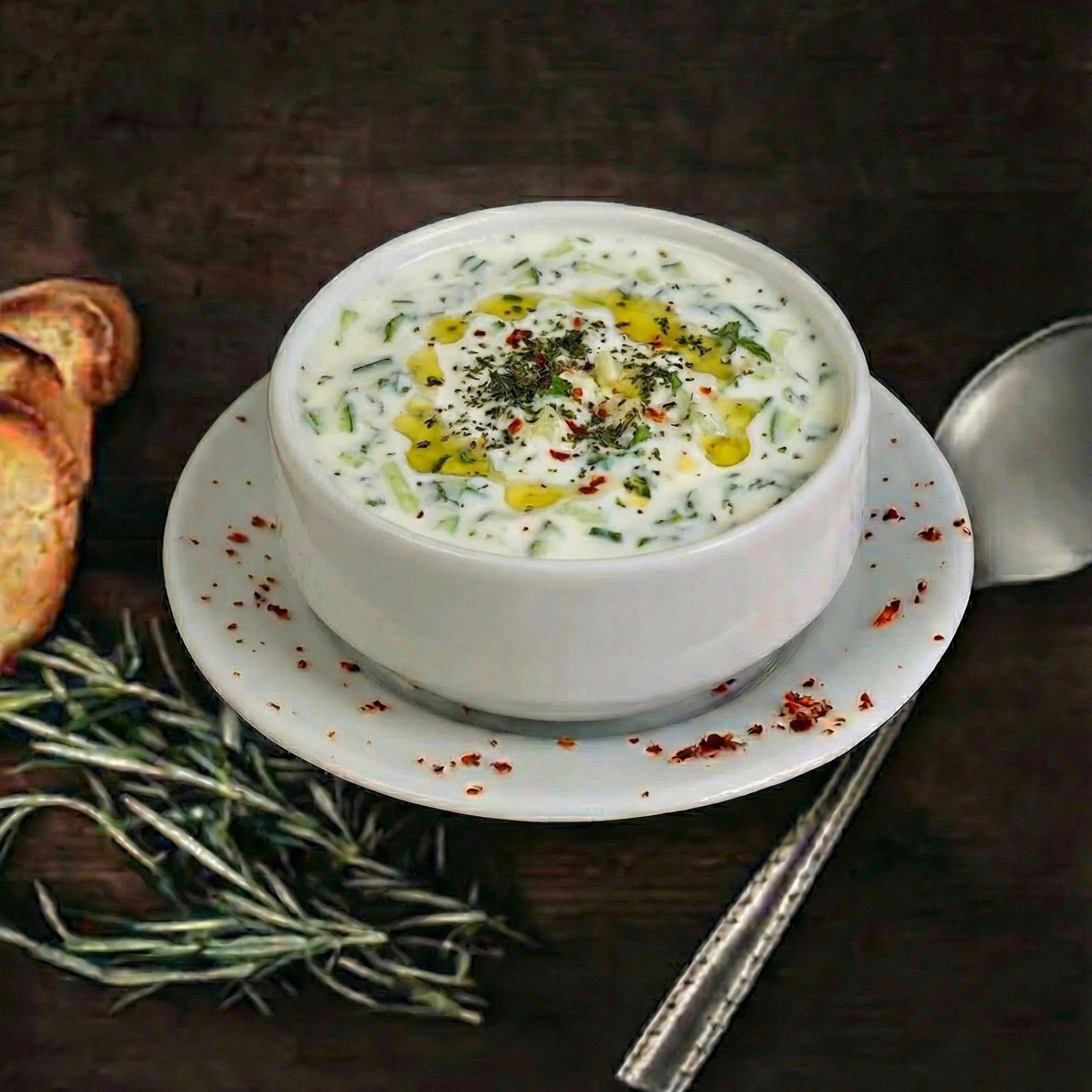 Süzme Yoğurtlu Cacık (Koyu Kıvam & Zeytinyağlı)