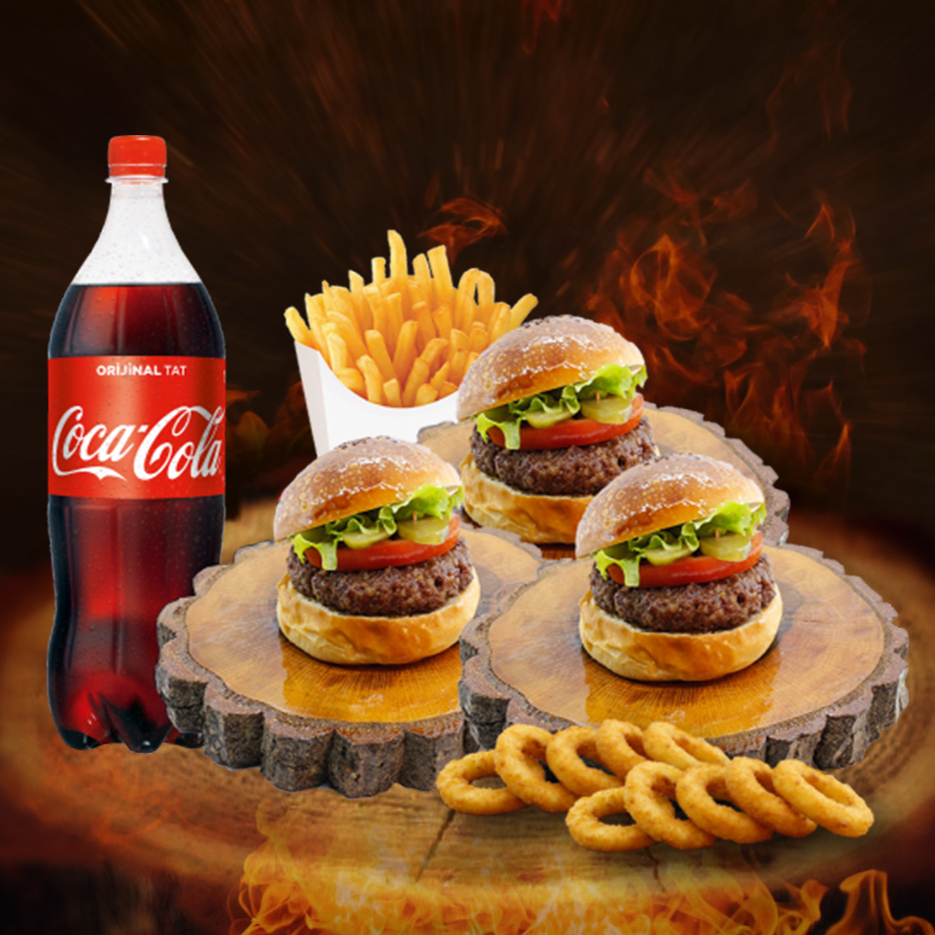 3'lü Hamburger (100 gr.) Menü