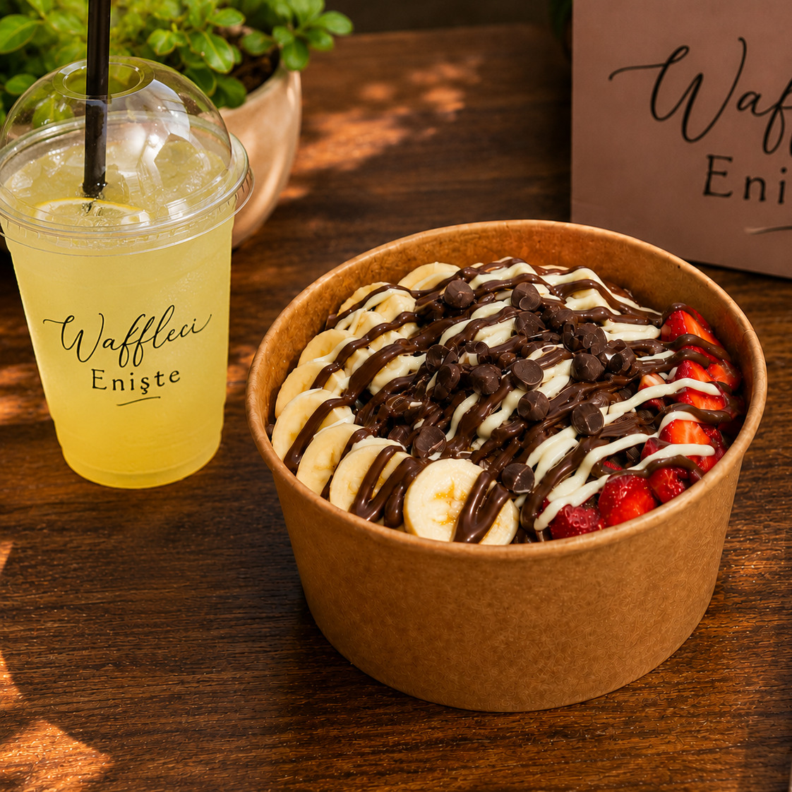 2 Adet Classic Waffle Bowl + 2 Adet Portakal Suyu