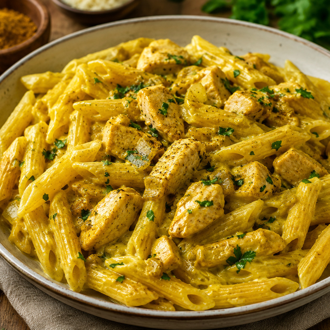 Tavuklu Körili Penne