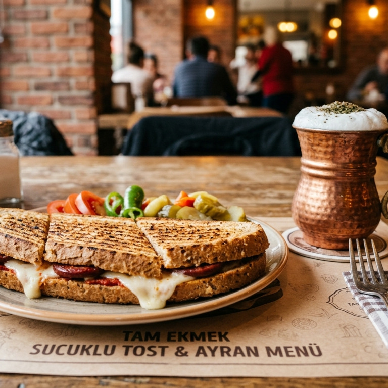 tam ekmek Sucuklu tost ve ayran