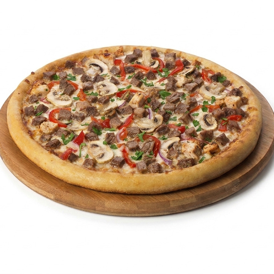 Kavurmalı Pizza [Büyük Boy] 330 ml cola+ Pizza baharatı+ketçpa +mayanoze+