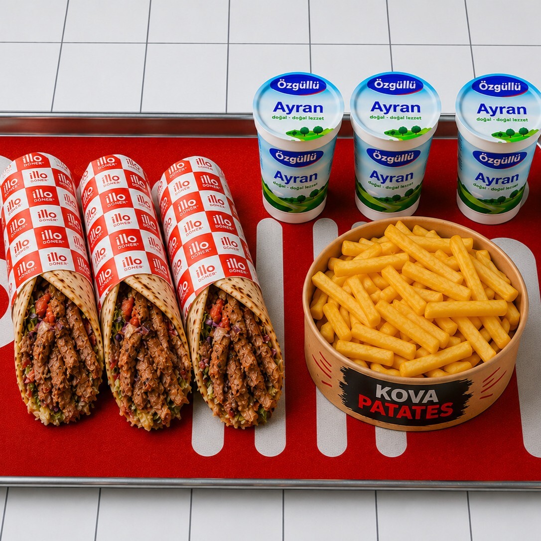 3 Tavuk Dürüm & 1 Kova Patates Kızartması & 3 Ayran