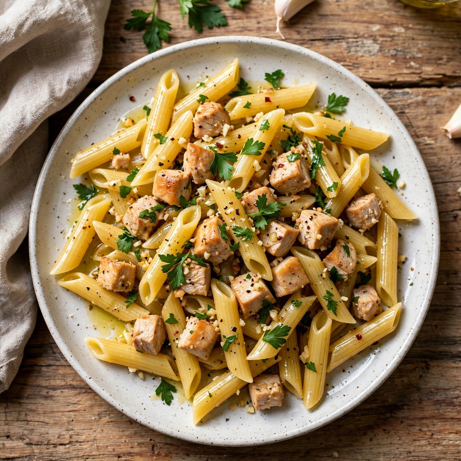 Tavuklu Sarımsaklı & Maydanozlu (Aglio e Olio) (Penne)