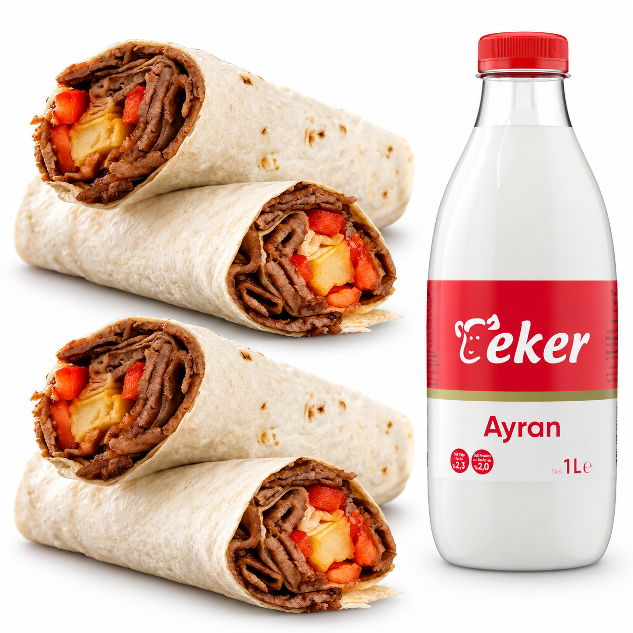 İkili Et Dürüm (2 x 150 g) + Eker Ayran (1 L)