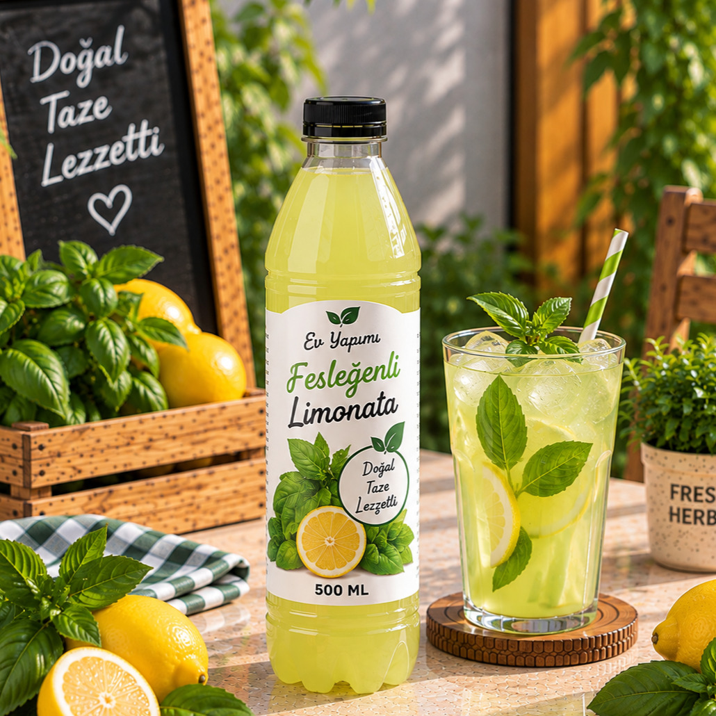 Ev Yapımı Fesleğen Aromalı Limonata 500 Ml