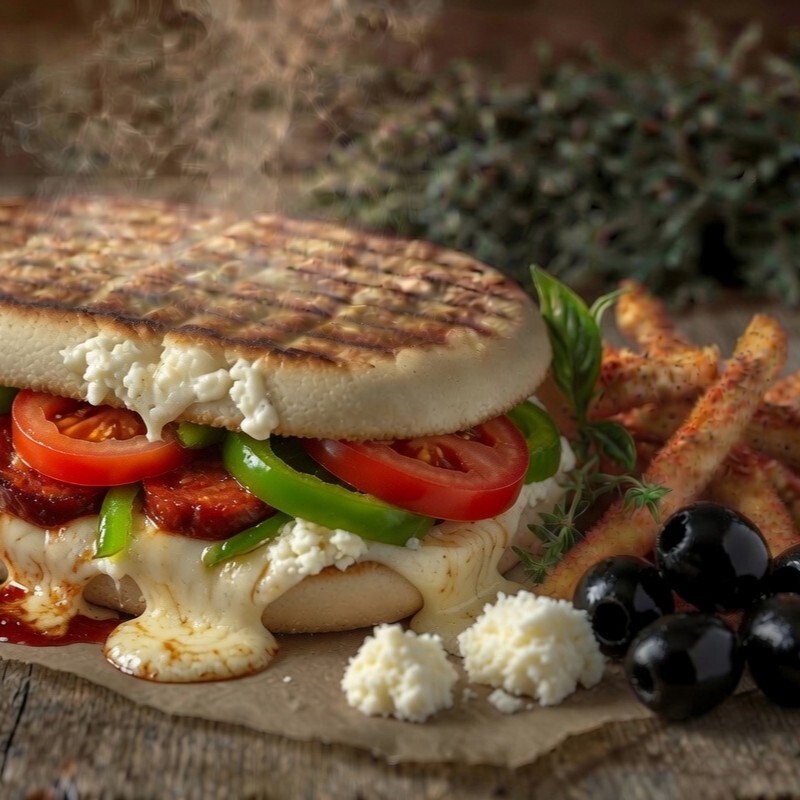 Kaşarlı Beyaz Peynirli Bazlama Tost & Patates Kızartması