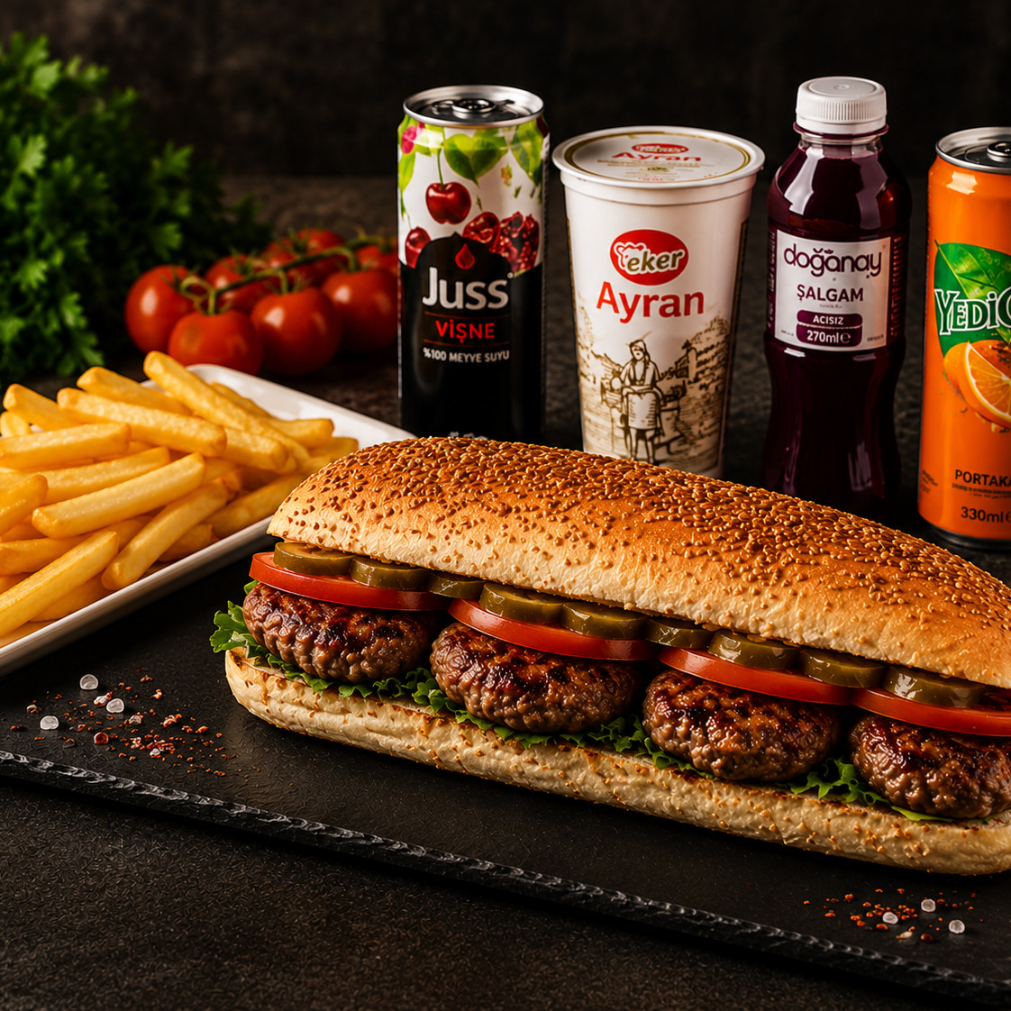 Yarım Ekmek Arası Köfte + Patates + 330ml Pepsi Menü
