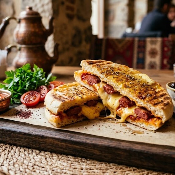 Sosisli Kaşarlı Antakya Bazlama Tost