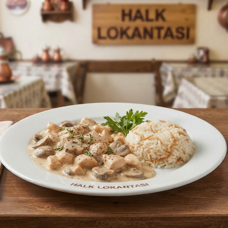 Halk Lokantası'ndan Kremalı Mantarlı Tavuk + Pilav veya Makarna